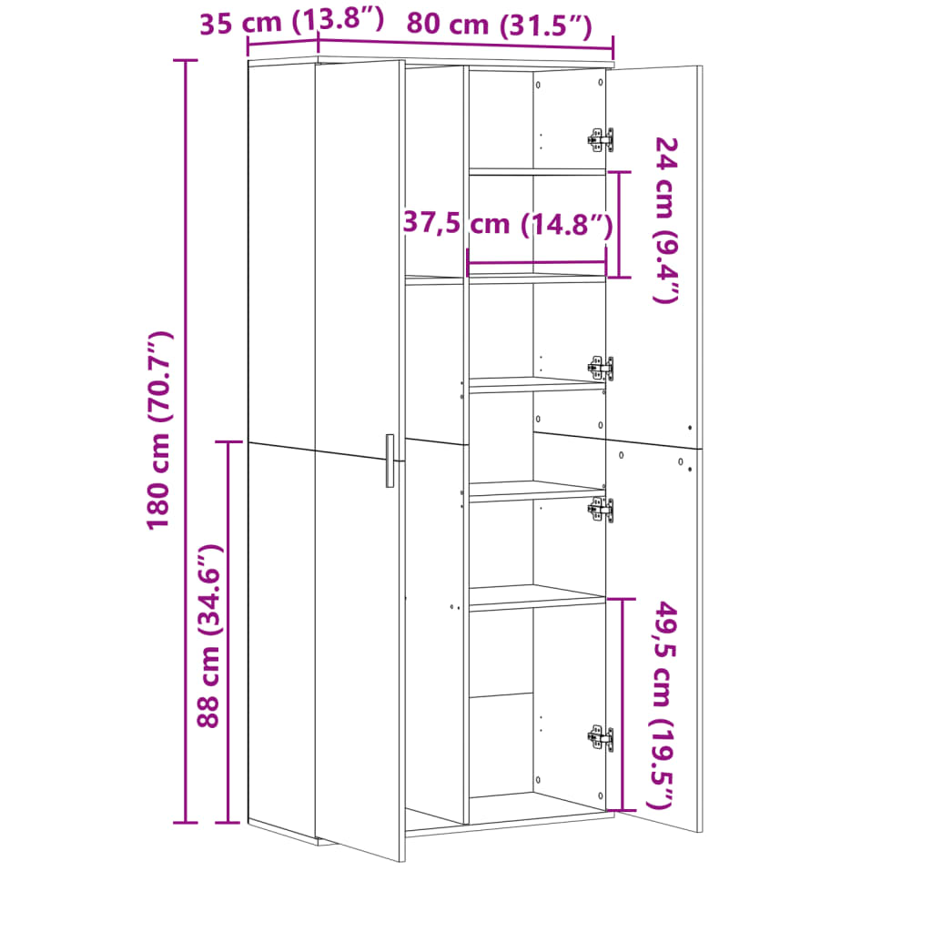 Betonszürke szerelt fa magasszekrény 80 x 35 x 180 cm 10