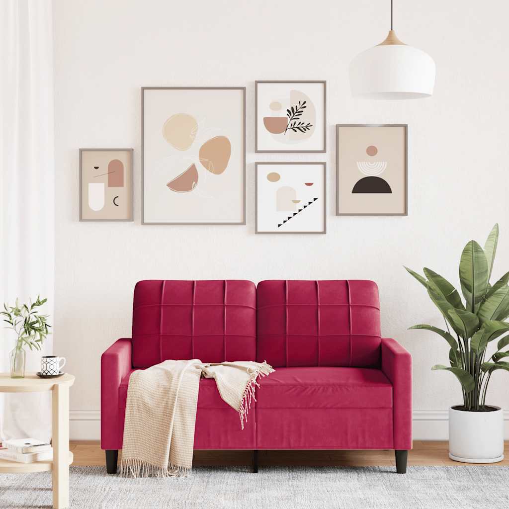 Kétszemélyes bordó bársony kanapé 120 cm 3