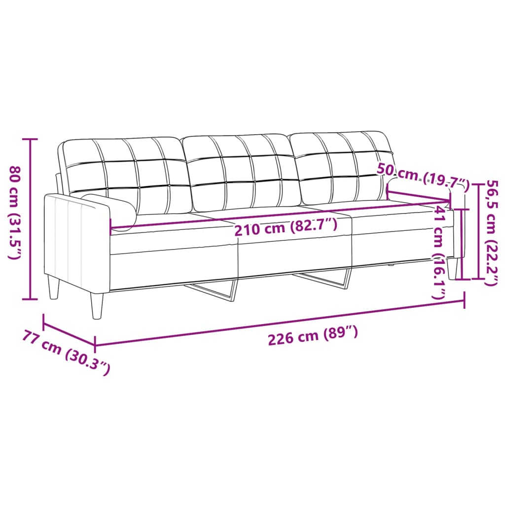 3 személyes sötétszürke bársony kanapé díszpárnákkal 210 cm 7