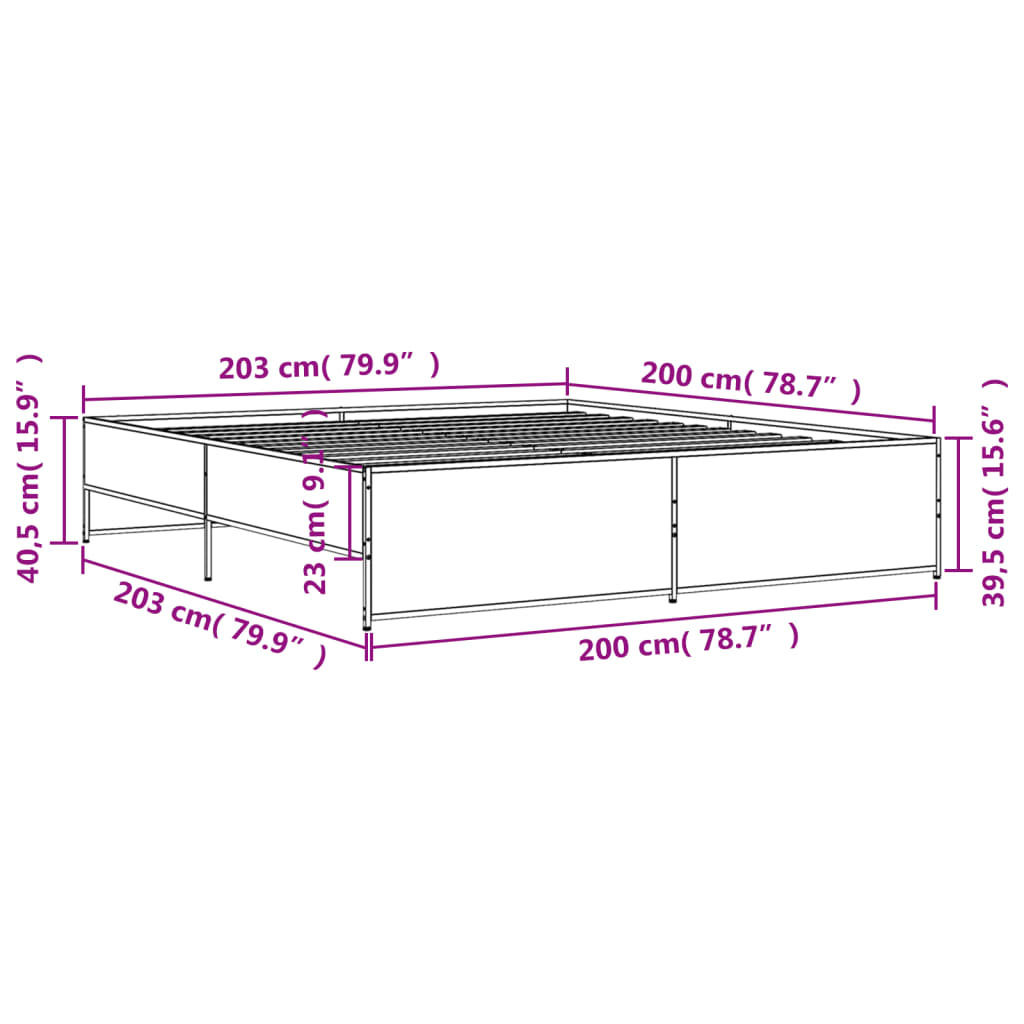 Szürke sonoma szerelt fa és fém ágykeret 200 x 200 cm 9