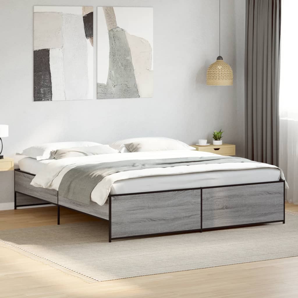 Szürke sonoma szerelt fa és fém ágykeret 200 x 200 cm
