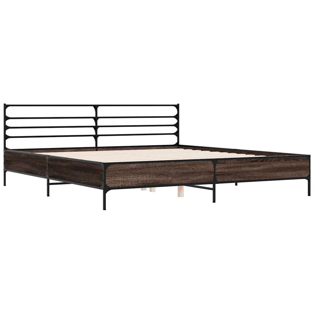 Barna tölgyszínű szerelt fa és fém ágykeret 180 x 200 cm 3
