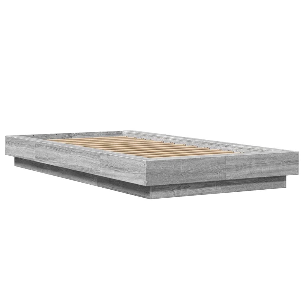 Sonoma tölgyszínű szerelt fa ágykeret LED-del 100 x 200 cm 3