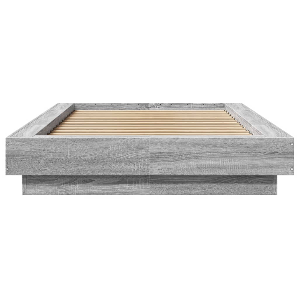 Sonoma tölgyszínű szerelt fa ágykeret LED-del 100 x 200 cm 5
