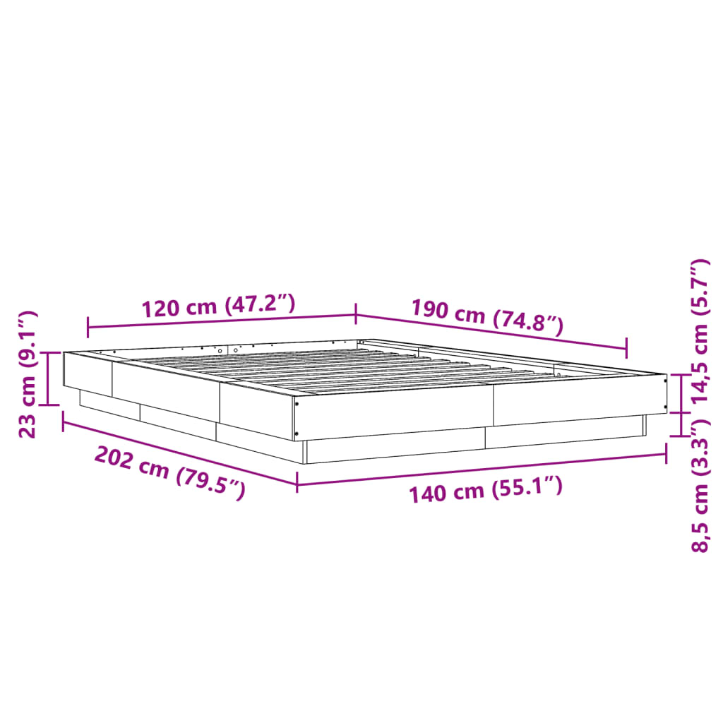 Betonszürke szerelt fa ágykeret LED-del 120 x 190 cm 14