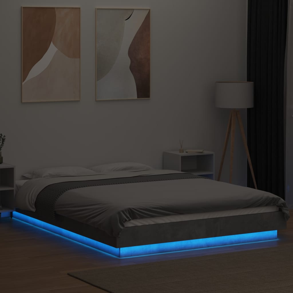 Betonszürke szerelt fa ágykeret LED-del 120 x 190 cm 4