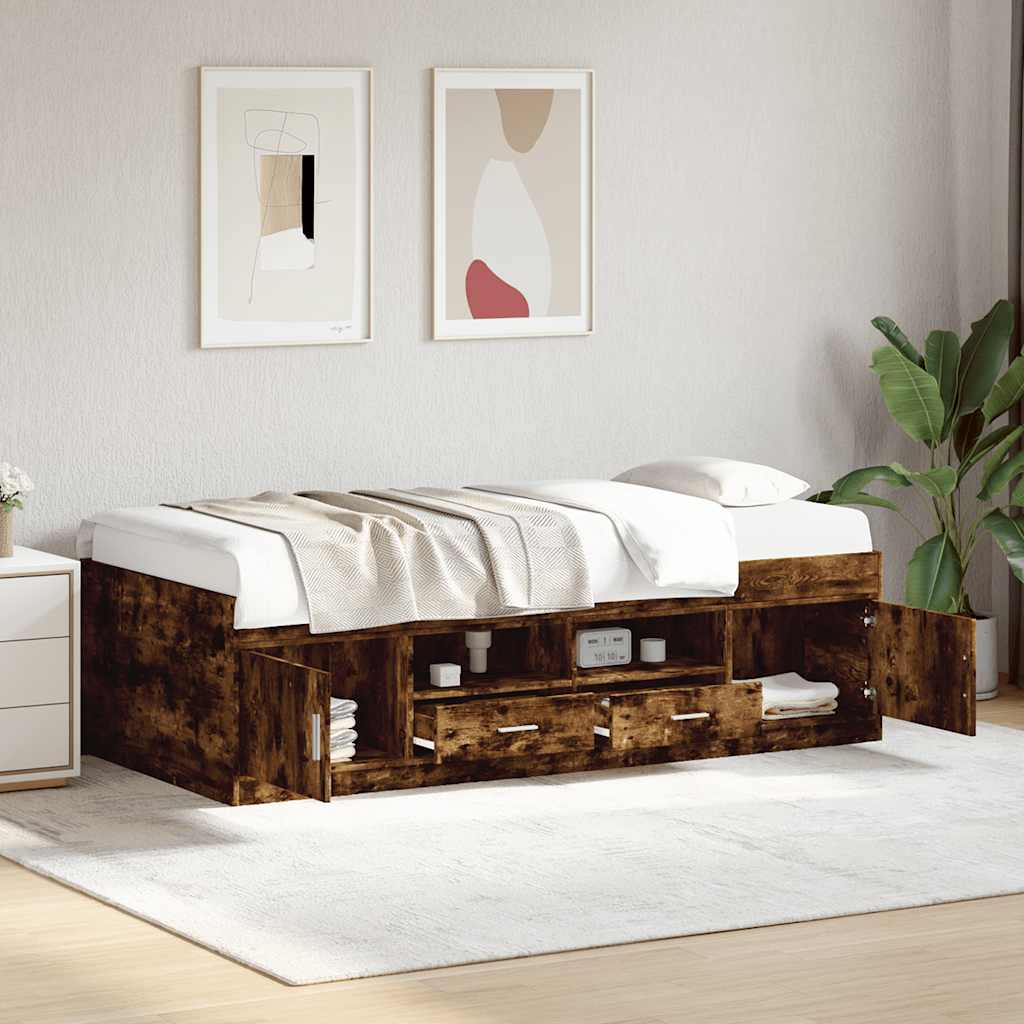 Füstös tölgy kanapéágy fiókkal matrac nélkül 100x200 cm