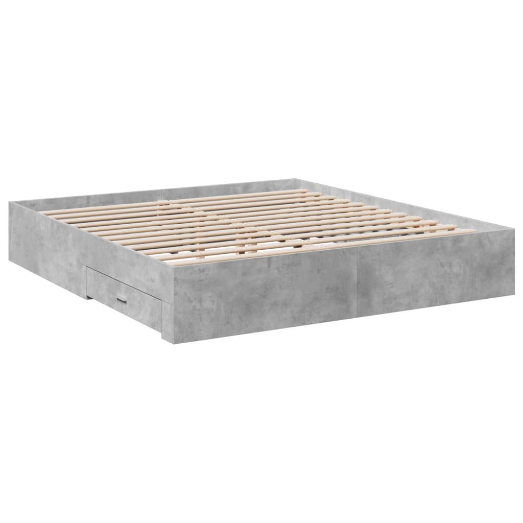 Betonszürke szerelt fa ágykeret fiókokkal 200 x 200 cm 6