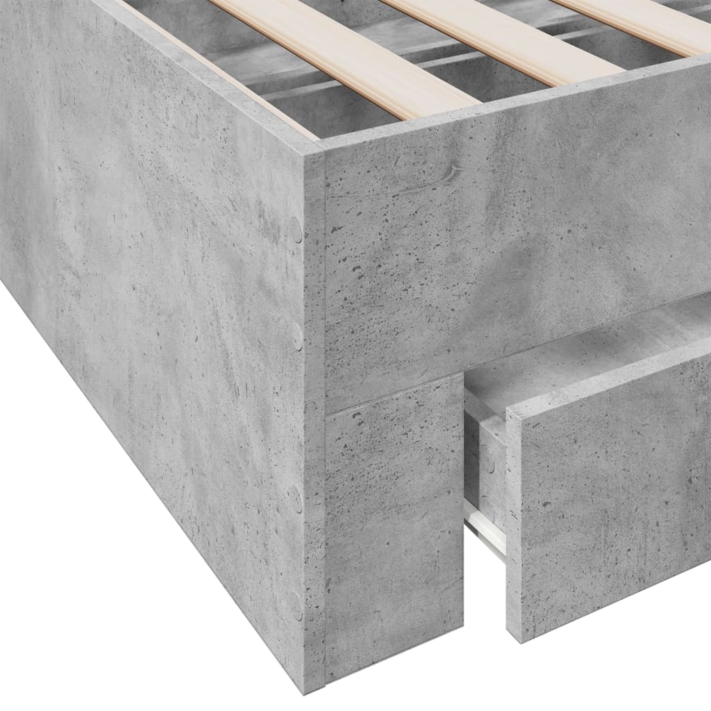 Betonszürke szerelt fa ágykeret fiókokkal 200 x 200 cm 8