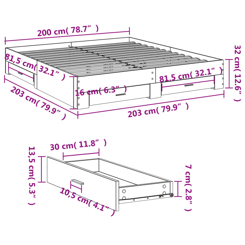 Betonszürke szerelt fa ágykeret fiókokkal 200 x 200 cm 10