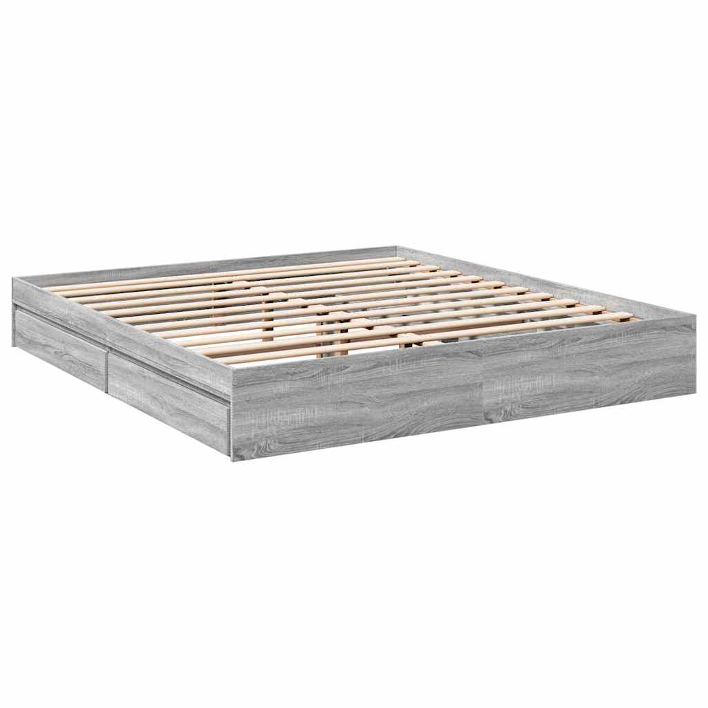 Sonoma tölgyszínű szerelt fa ágykeret fiókokkal 200 x 200 cm 3