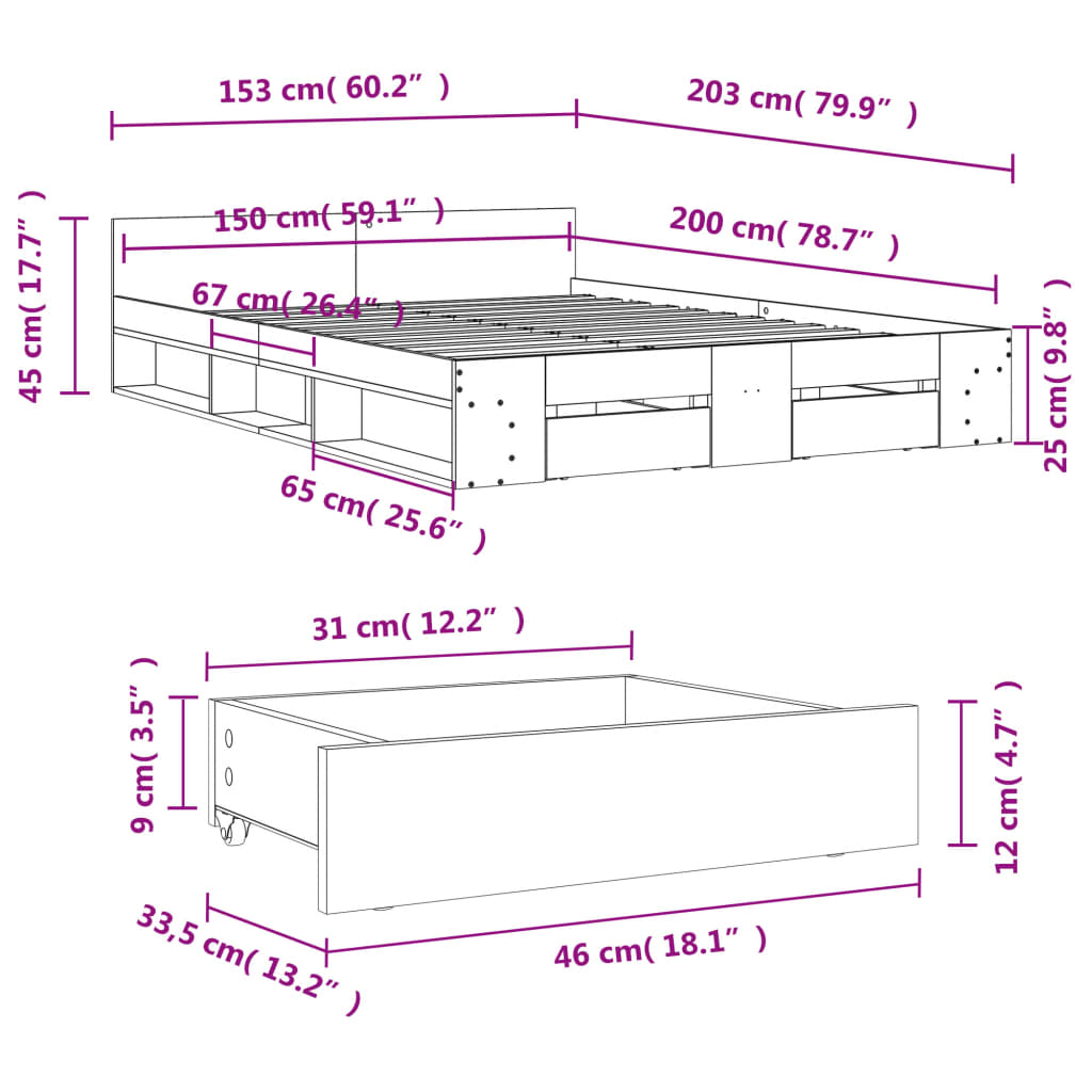 Betonszürke szerelt fa ágykeret fiókokkal 150 x 200 cm 10