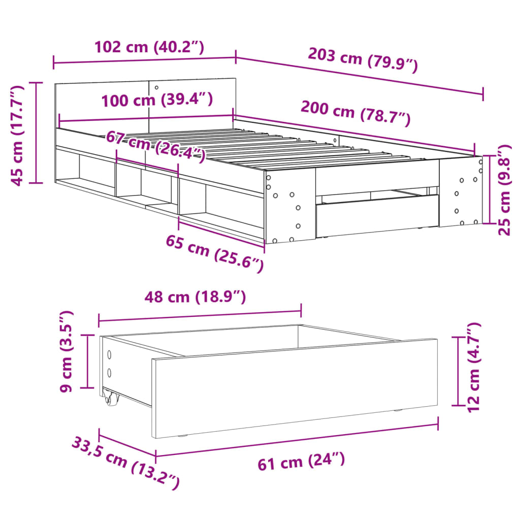 Fehér szerelt fa ágykeret fiókkal 100 x 200 cm 10