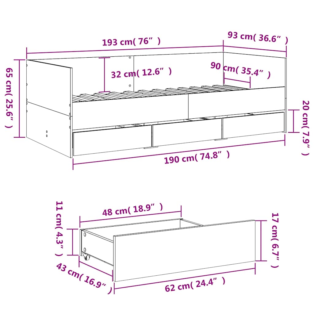 Betonszürke kanapéágy fiókkal matrac nélkül 90x190 cm 10