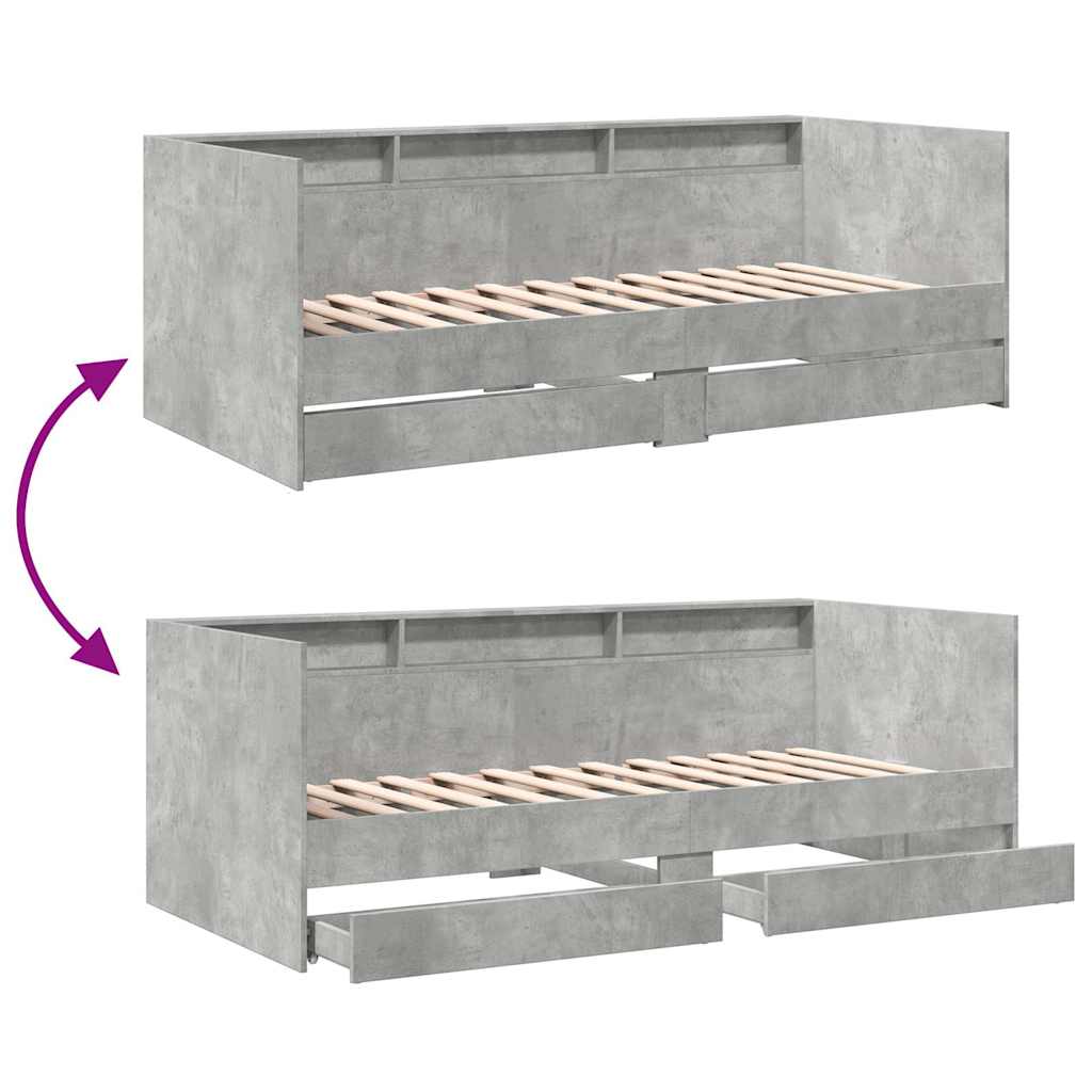 Betonszürke kanapéágy fiókkal matrac nélkül 100x200 cm 8