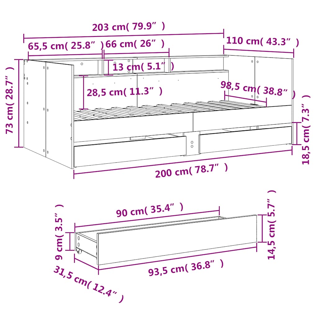 Betonszürke kanapéágy fiókkal matrac nélkül 100x200 cm 10