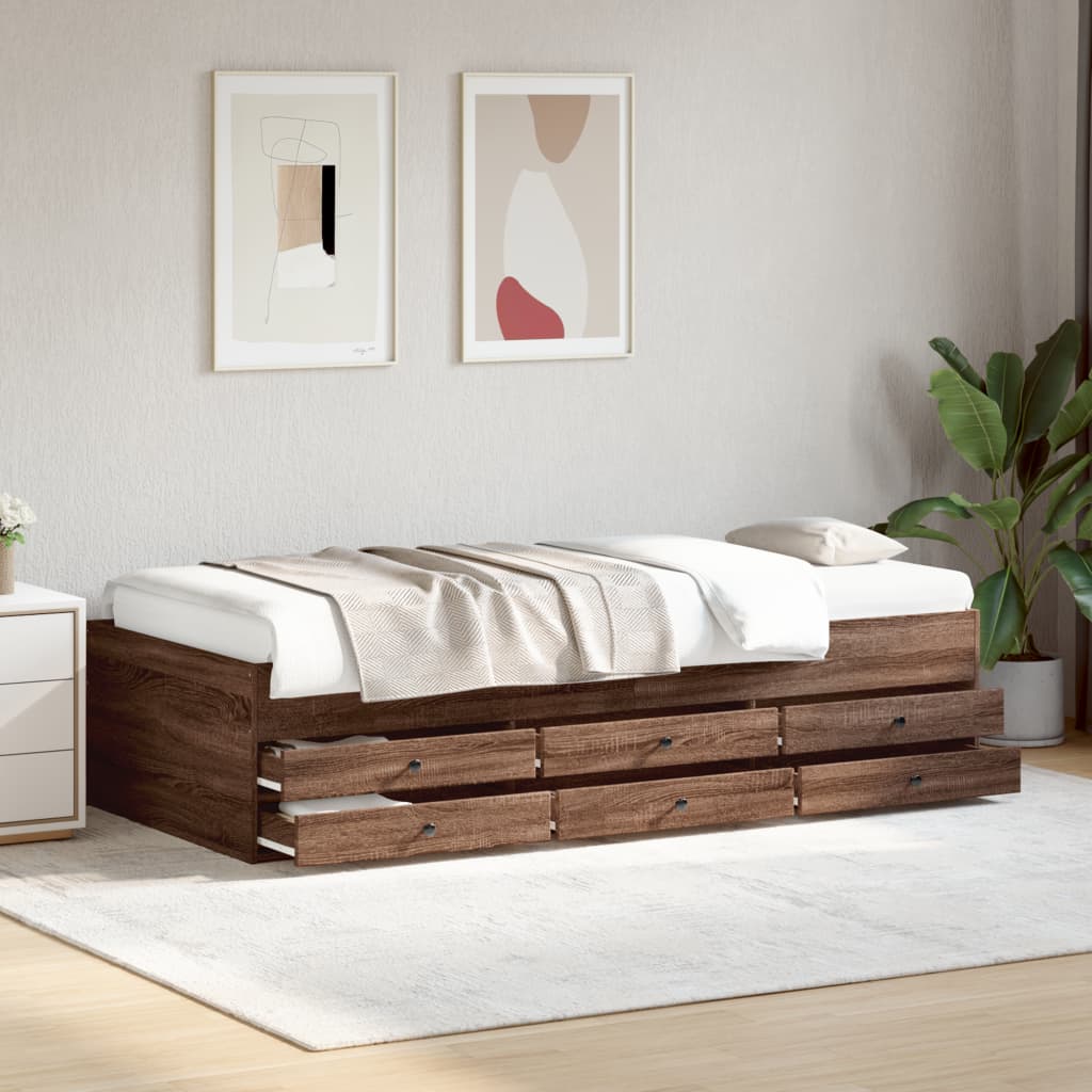 Barna tölgy kanapéágy fiókkal matrac nélkül 75x190 cm