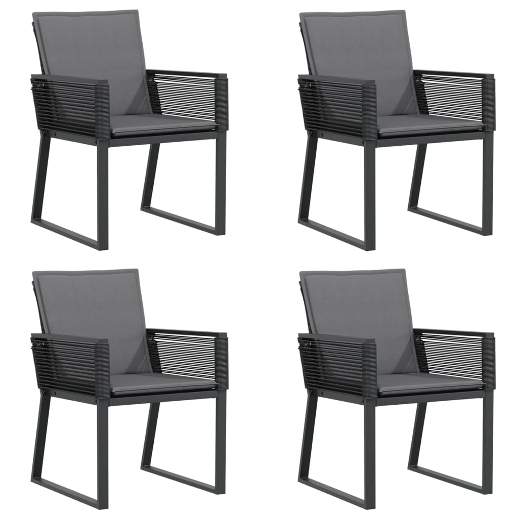 4 db fekete polyrattan kerti szék párnával 2