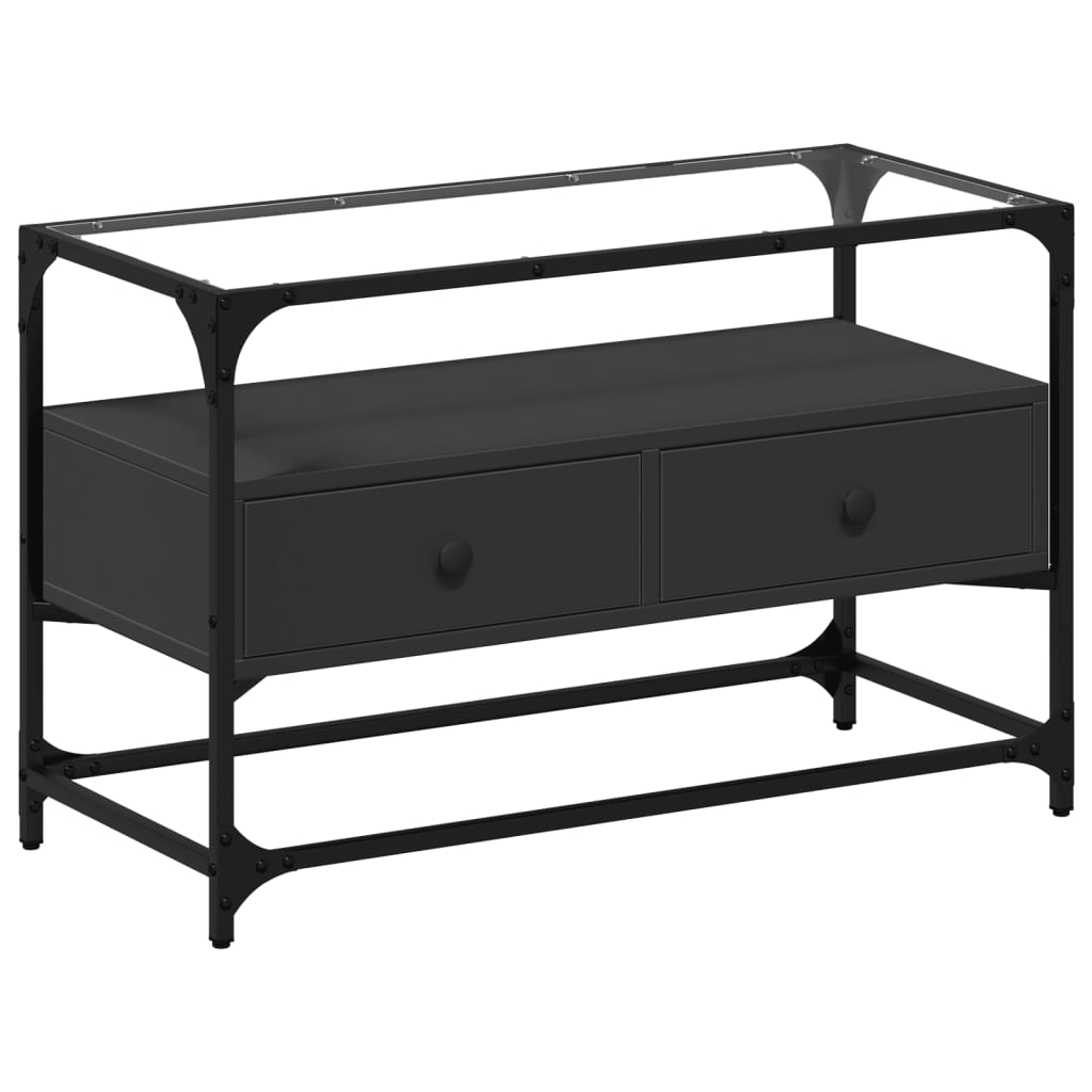 Fekete szerelt fa TV-szekrény üveglappal 80 x 35 x 51 cm 2