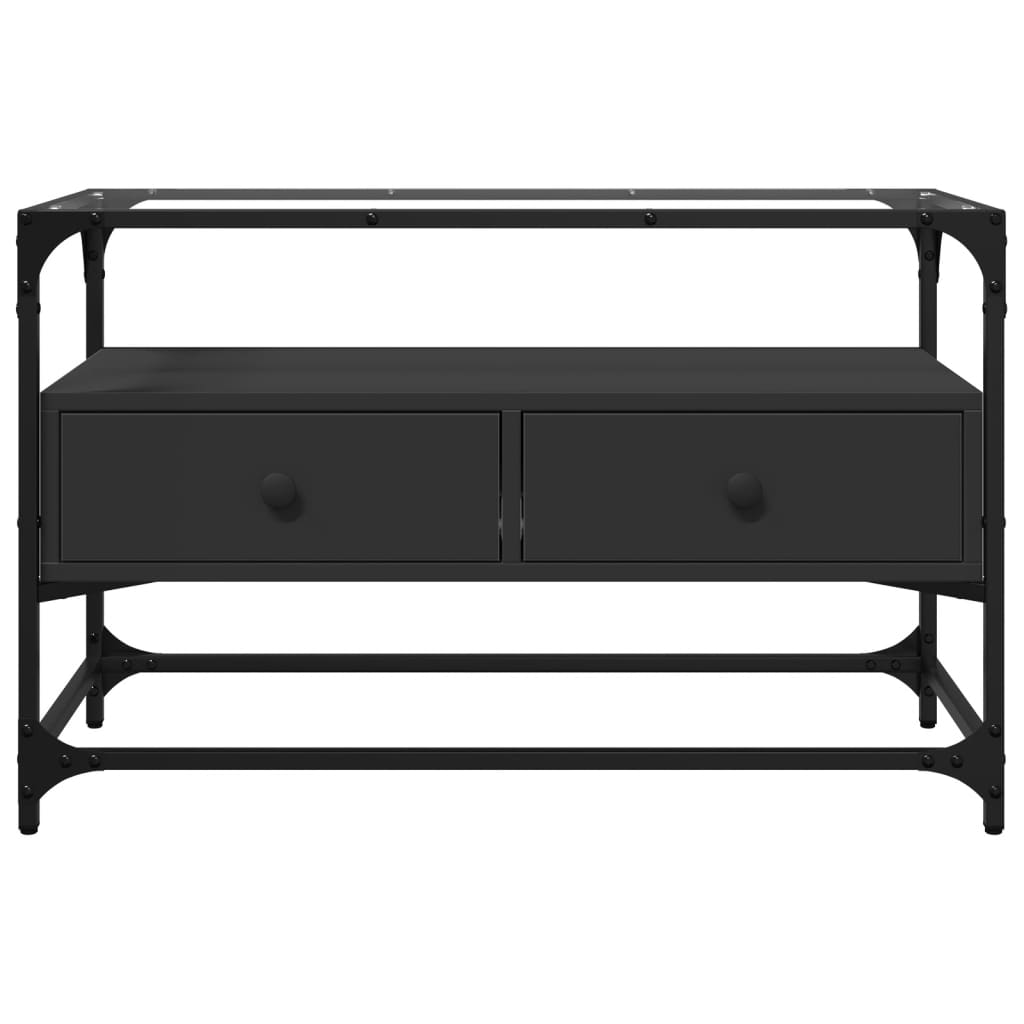 Fekete szerelt fa TV-szekrény üveglappal 80 x 35 x 51 cm 4