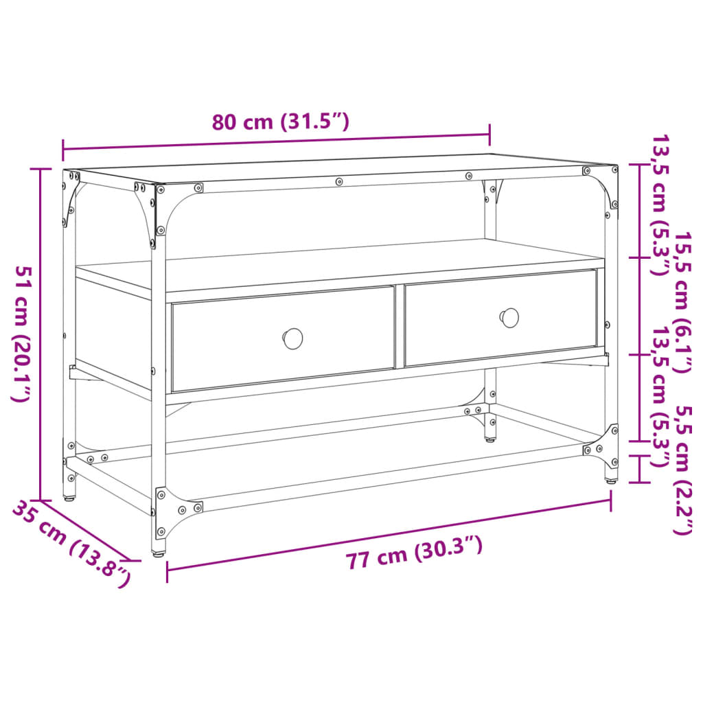 Fekete szerelt fa TV-szekrény üveglappal 80 x 35 x 51 cm 10
