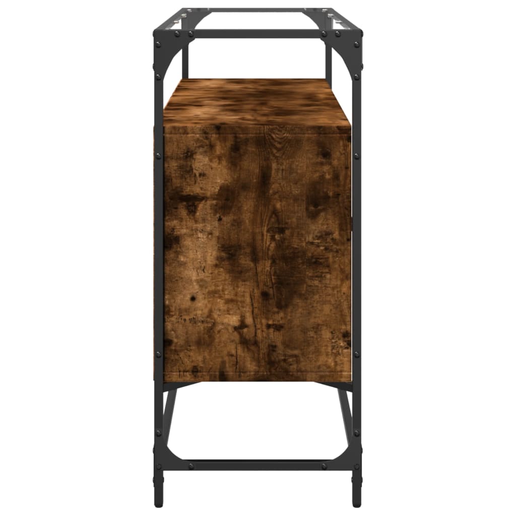 Füstös tölgy szerelt fa tálalószekrény üveglappal 98x35x81 cm 5