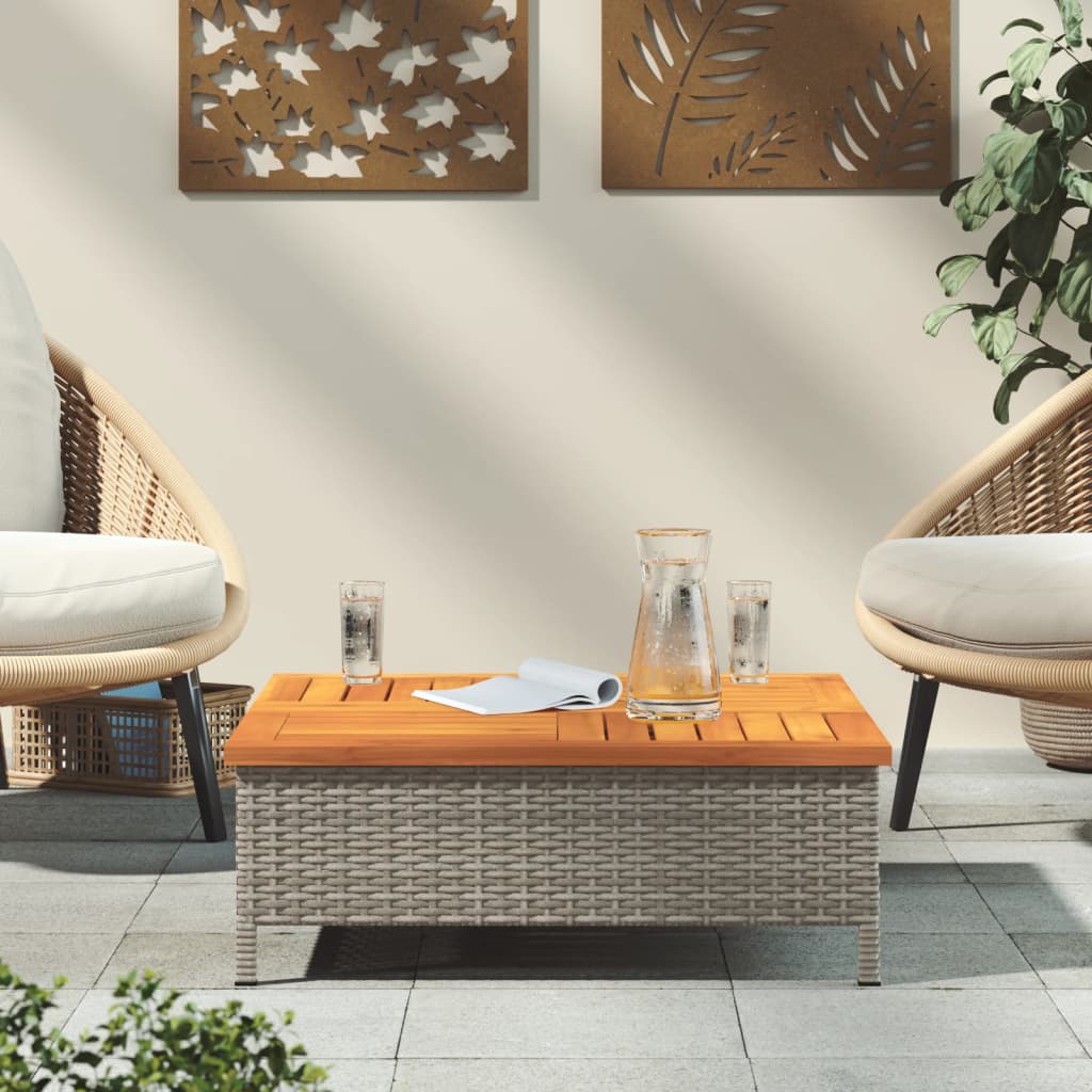 Szürke polyrattan és akácfa kerti asztal 70 x 70 x 25 cm 3