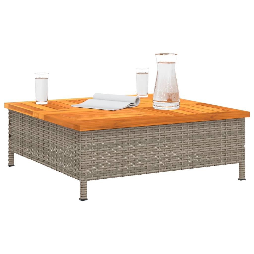 Szürke polyrattan és akácfa kerti asztal 70 x 70 x 25 cm 4