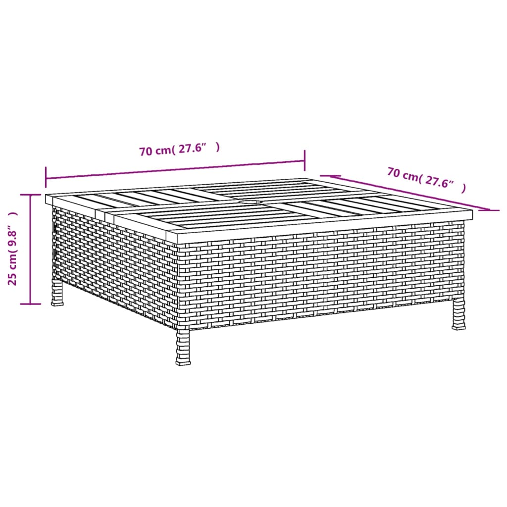 Szürke polyrattan és akácfa kerti asztal 70 x 70 x 25 cm 10
