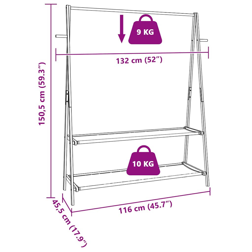 Bambusz ruhaállvány polcokkal 132 x 45,5 x 150,5 cm 9