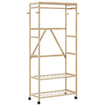 Bambusz ruhaállvány polcokkal és kerekekkel 90x40x179,5 cm