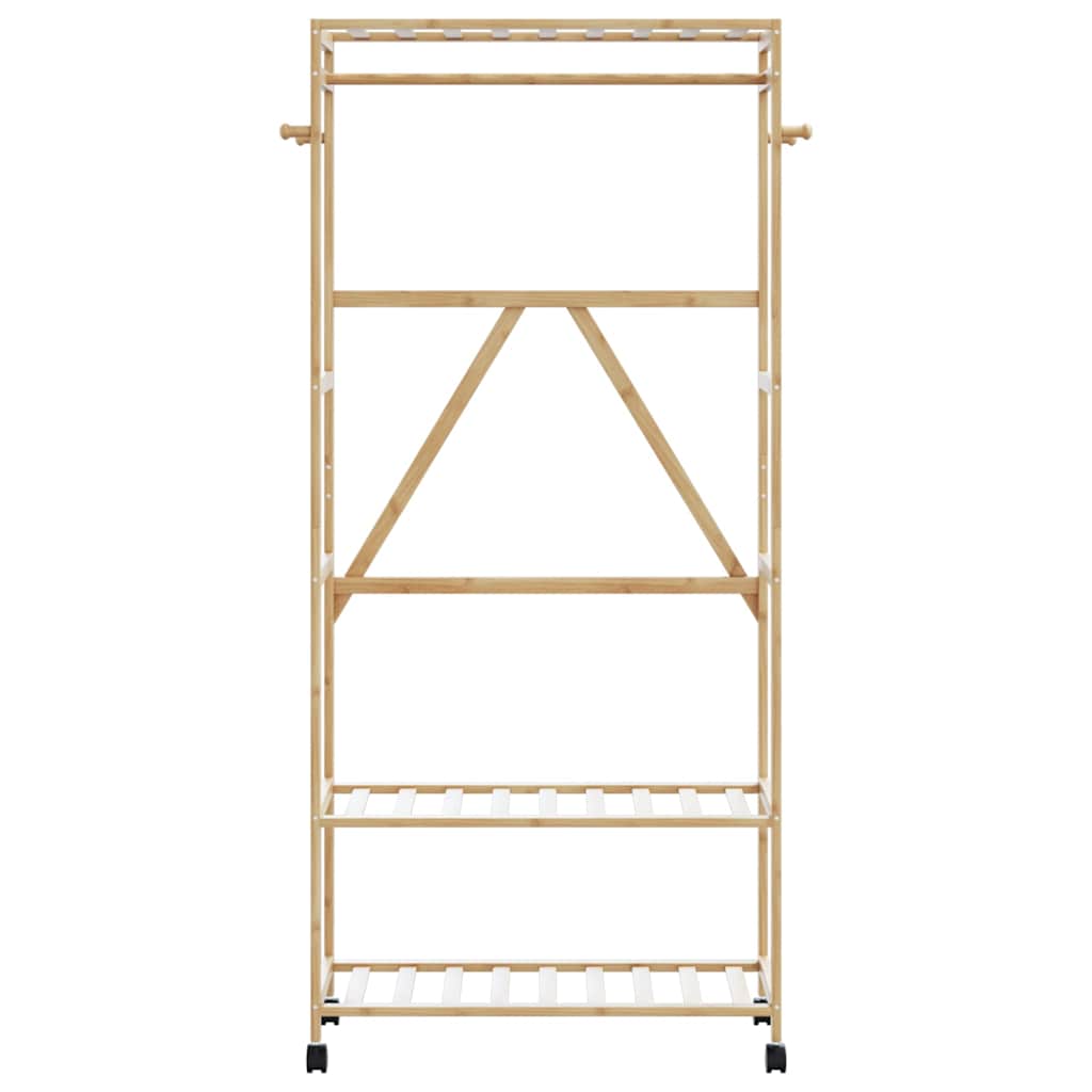 Bambusz ruhaállvány polcokkal és kerekekkel 90x40x179,5 cm 3