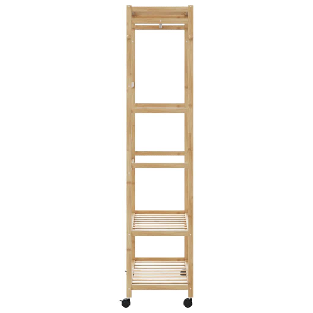 Bambusz ruhaállvány polcokkal és kerekekkel 90x40x179,5 cm 4