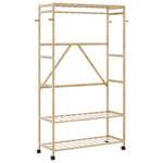 Bambusz ruhaállvány polcokkal és kerekekkel 110x40x180 cm