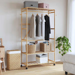 Bambusz ruhaállvány polcokkal és kerekekkel 110x40x180 cm 2