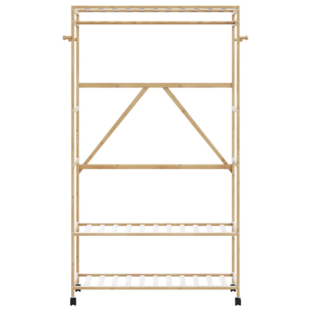 Bambusz ruhaállvány polcokkal és kerekekkel 110x40x180 cm 3
