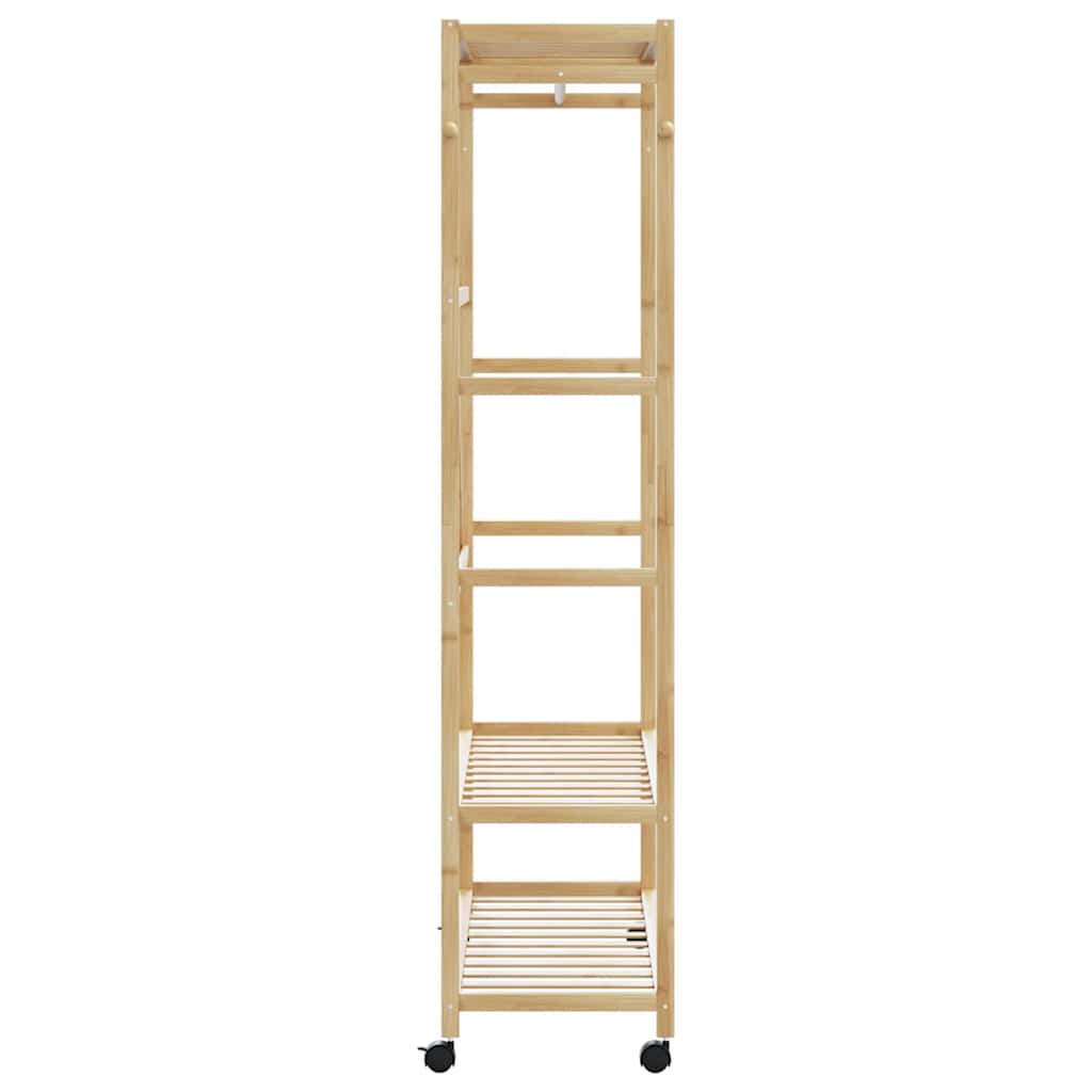 Bambusz ruhaállvány polcokkal és kerekekkel 110x40x180 cm 4