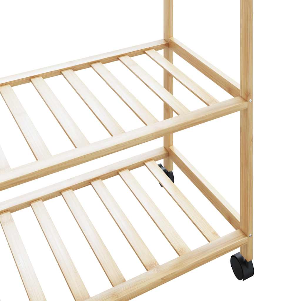 Bambusz ruhaállvány polcokkal és kerekekkel 110x40x180 cm 7
