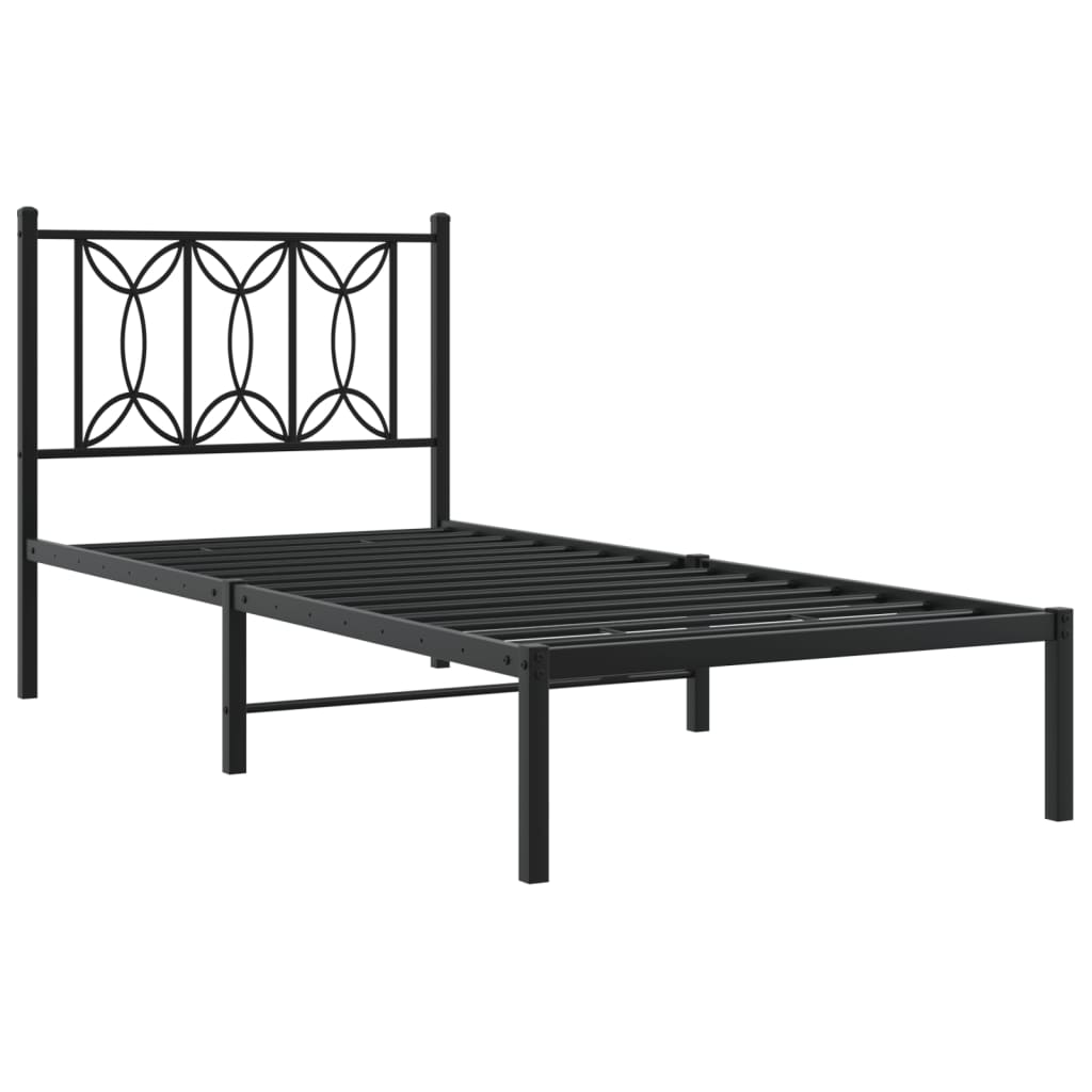 Fekete fém ágykeret fejtámlával 80 x 200 cm 3