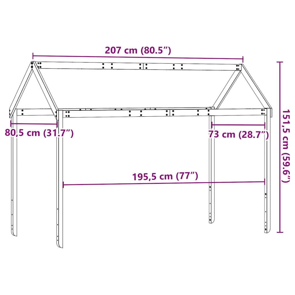 Viaszbarna tömör fenyőfa gyerekágytető 207 x 80,5 x 151,5 cm 9