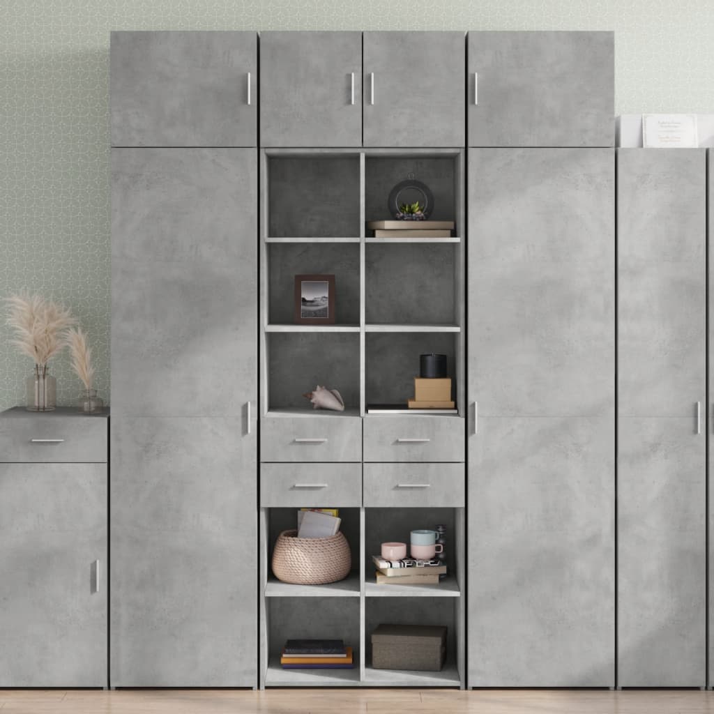 Betonszürke szerelt fa magasszekrény 70 x 42,5 x 185 cm