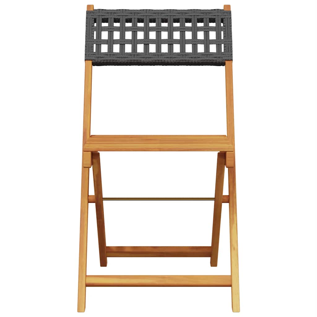 3 részes fekete polyrattan és tömör fa bisztrószett 4