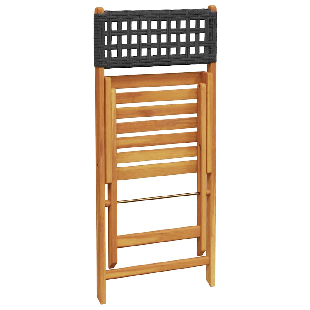 3 részes fekete polyrattan és tömör fa bisztrószett 7