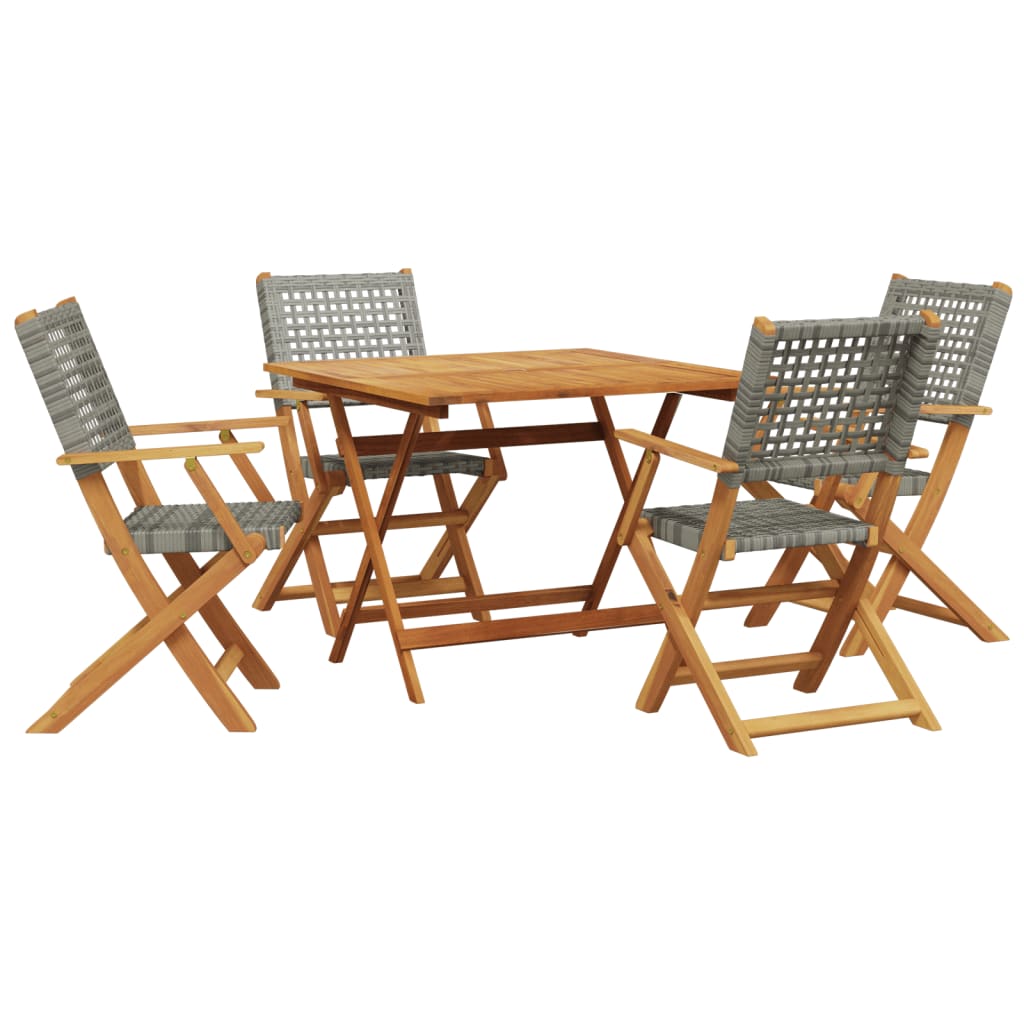 5 részes szürke polyrattan és tömör fa kerti étkezőgarnitúra 2