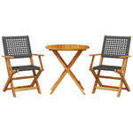 3 részes fekete polyrattan és tömör fa bisztrószett 2
