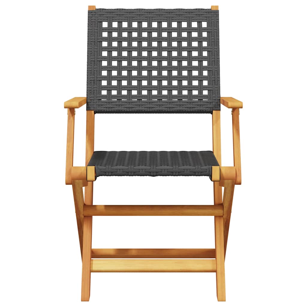 3 részes fekete polyrattan és tömör fa bisztrószett 4