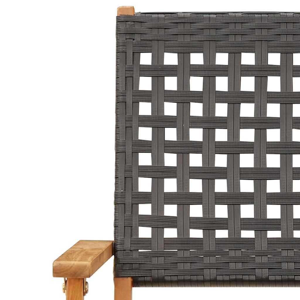 3 részes fekete polyrattan és tömör fa bisztrószett 10