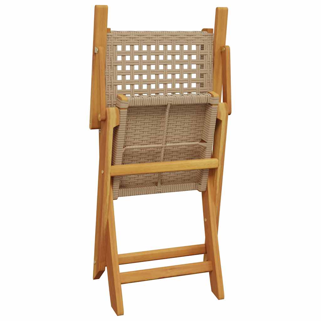 3 részes bézs polyrattan és tömör fa bisztrószett 7