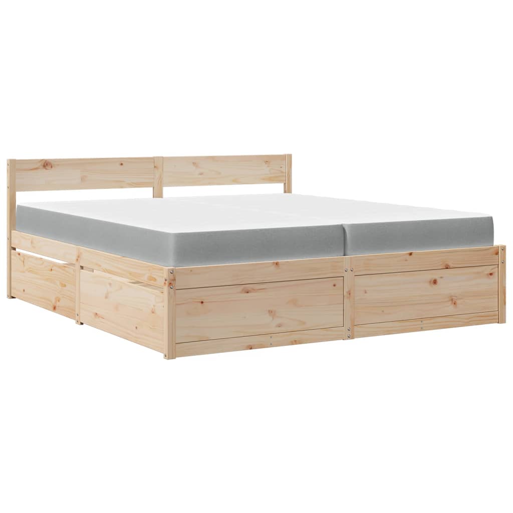 Tömör fenyőfa ágy fiókkal és matraccal 200 x 200 cm 2