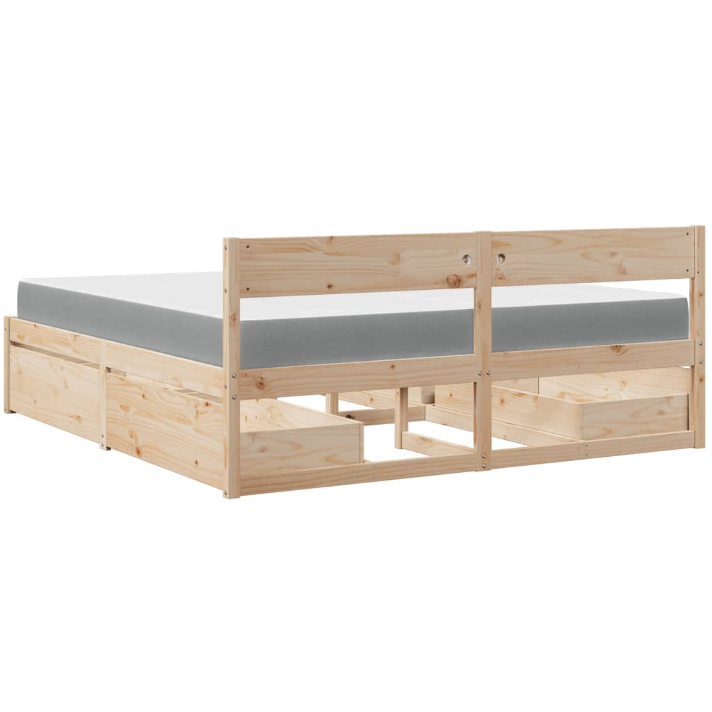 Tömör fenyőfa ágy fiókkal és matraccal 200 x 200 cm 6
